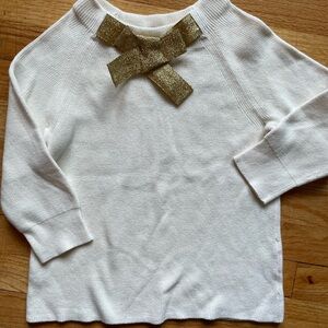 Crewcuts White and Gold Sweater with Elegant Bow